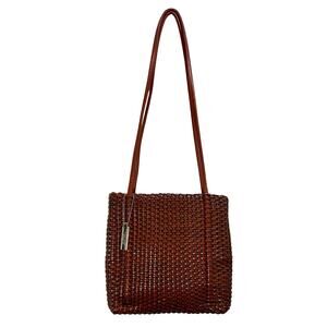 Vintage 1990s Nine West Woven Brown Shoulder Bag Purse Faux Leather